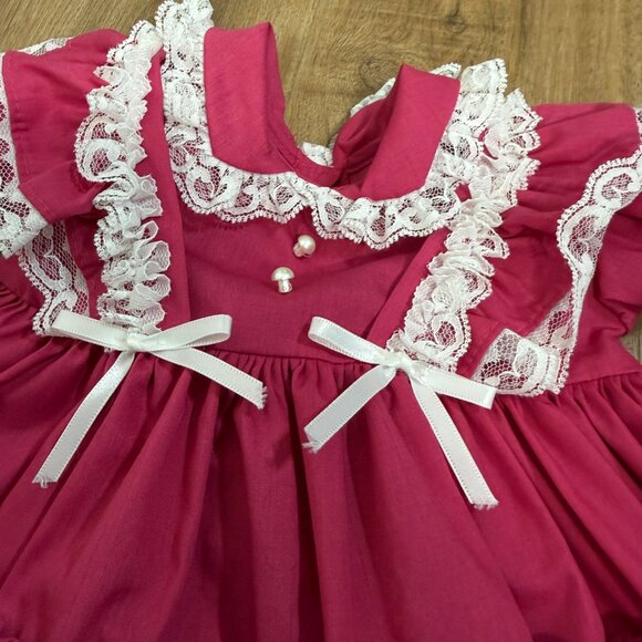 Vintage Red White Lace Baby Girl Dress Victorian 6-9M - Picture 4 of 5